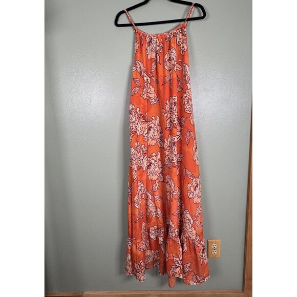 True Destinations Womens Orange Floral Tropical Maxi Dress Resort Wear Size L - Picture 2 of 8